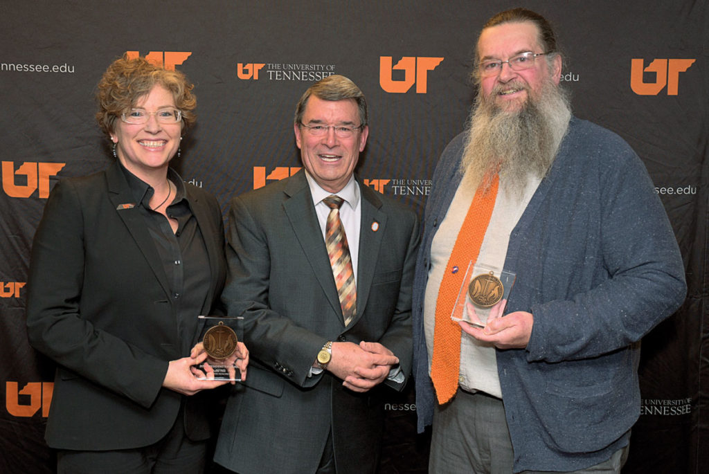  2016 Educate and Connect honorees Julie Ann Hill and David Lee McBeth, with UT Martin Interim Chancellor Bob Smith.