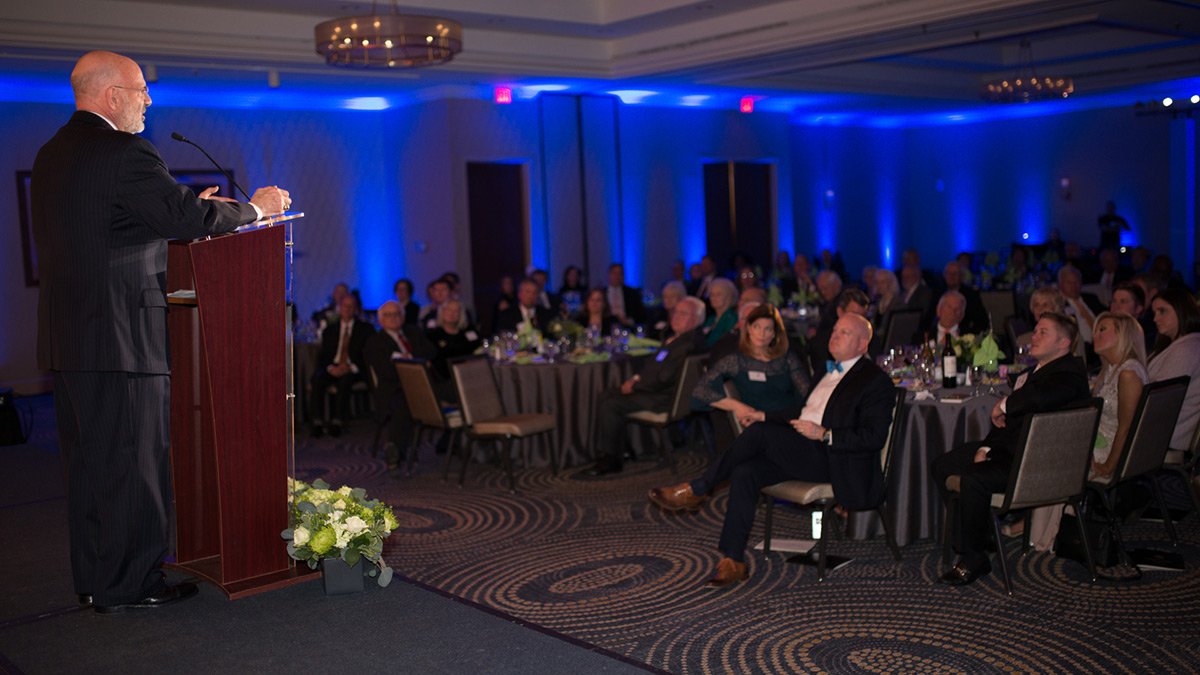 Joe DiPietro speaks to the audience at the President's Council Awards dinner Friday, Jan. 26, 2018