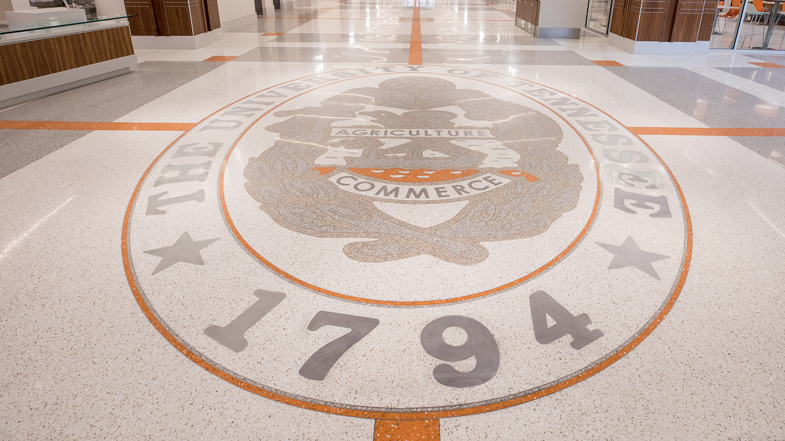 University of Tennessee seal inlaid in the floor of the UTK Student Union