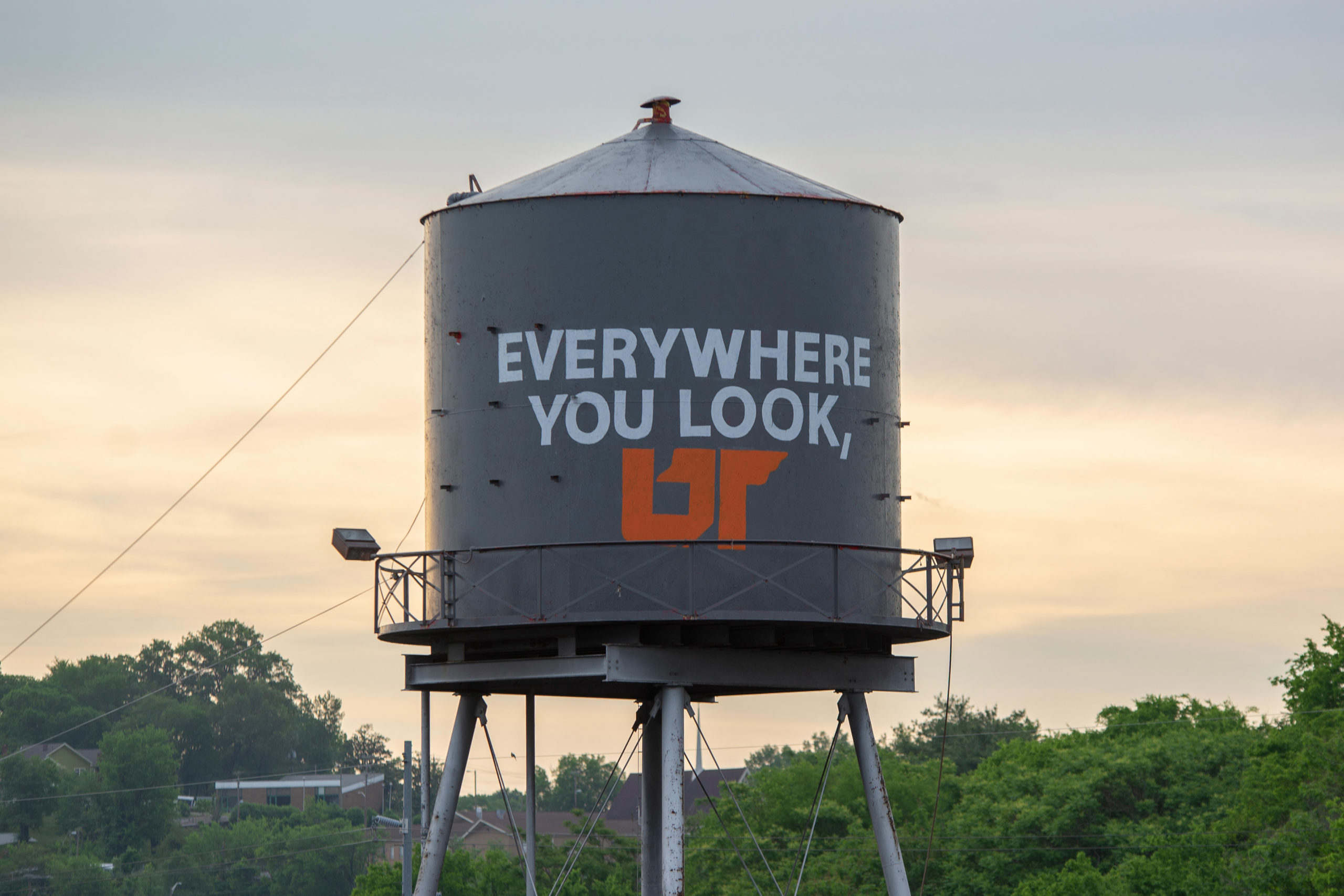 UT water tower spray painted over